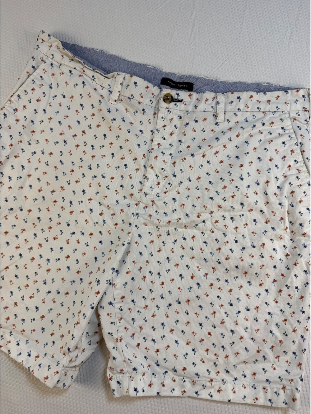 Tommy Hilfiger Men's 40 White Palm Tree Print Stretch Chino Shorts Tropical